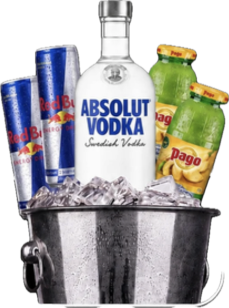 Absolut bucket s Red Bullom i Pago juiceom na ledu
